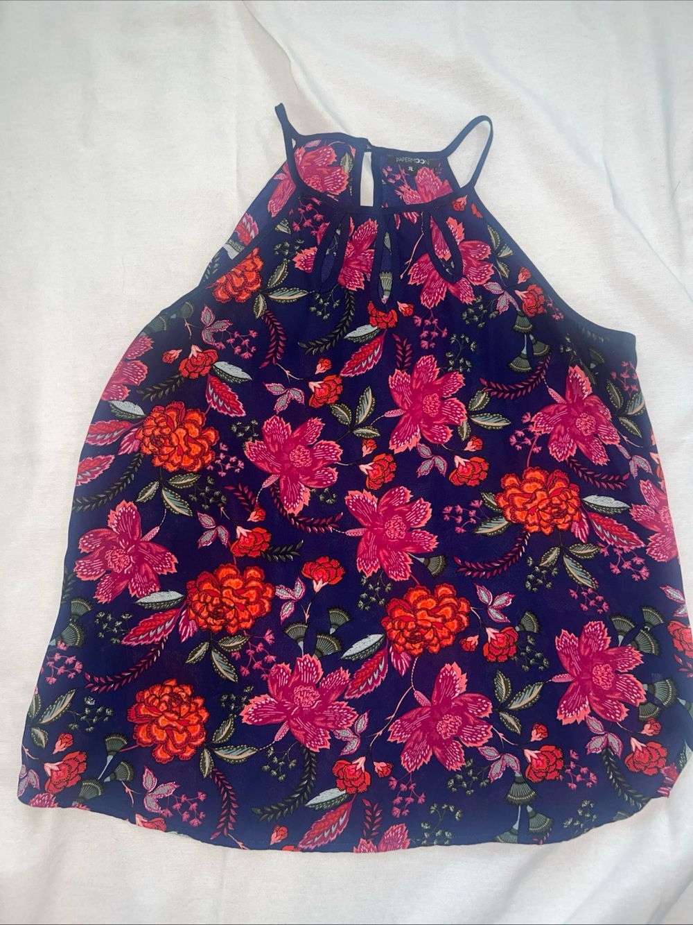 Papermoon Navy Floral Halter Cami with Pink & Orange Blooms XL